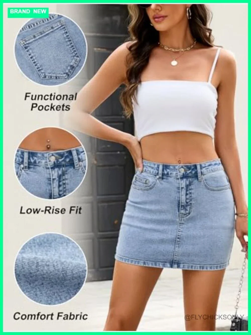 Low Rise Mini Denim Skirt with Pockets Casual Stretch Y2K Skirt